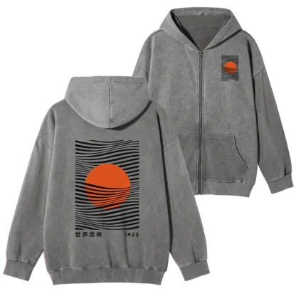 Tokyo-Tiger Minimalist Art Sun Washed Zip Hoodie