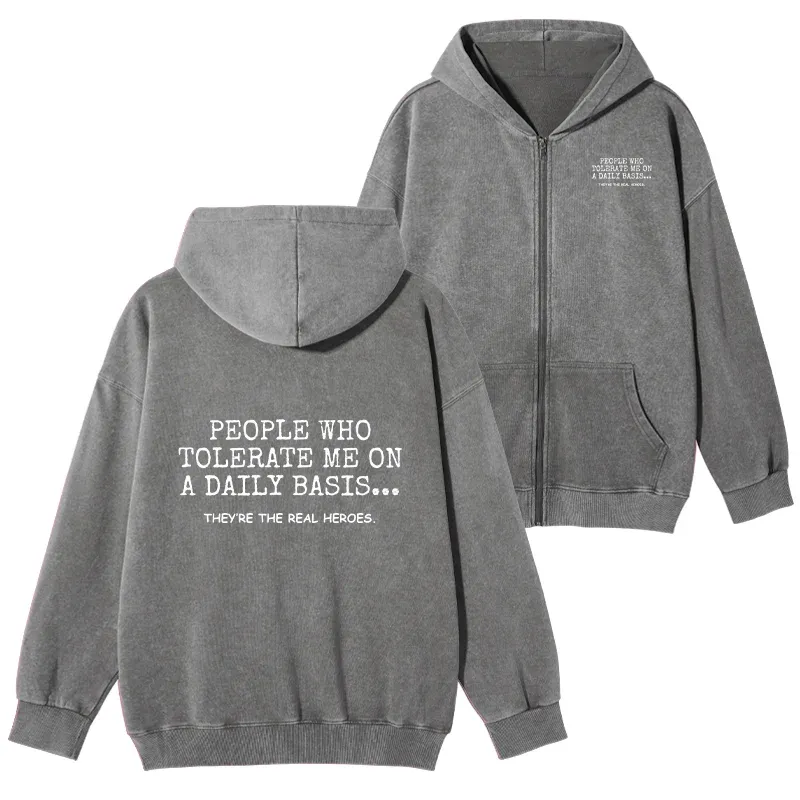 Tokyo-Tiger Anyone Who Puts Up With Me Is A Hero Washed Zip Hoodie