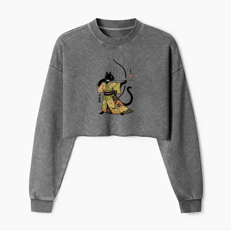 Tokyo-Tiger Japan Cat Archery Washed Crop Sweatshirt