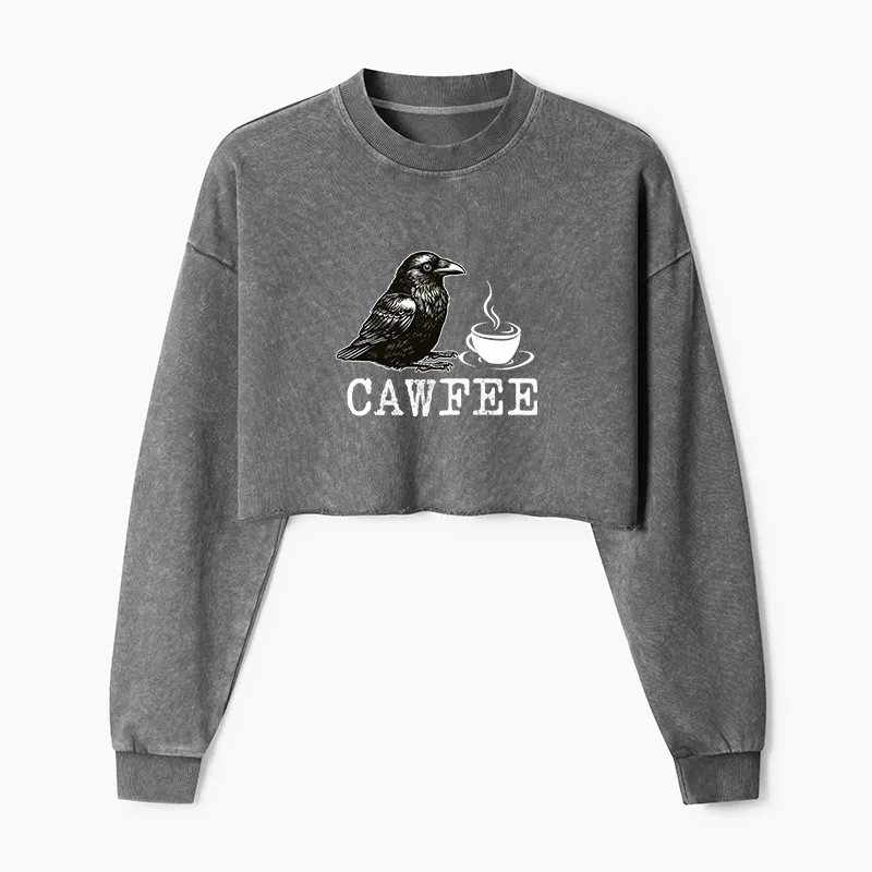 Tokyo-Tiger Cawfee Funny Japan Meme Washed Crop Sweatshirt