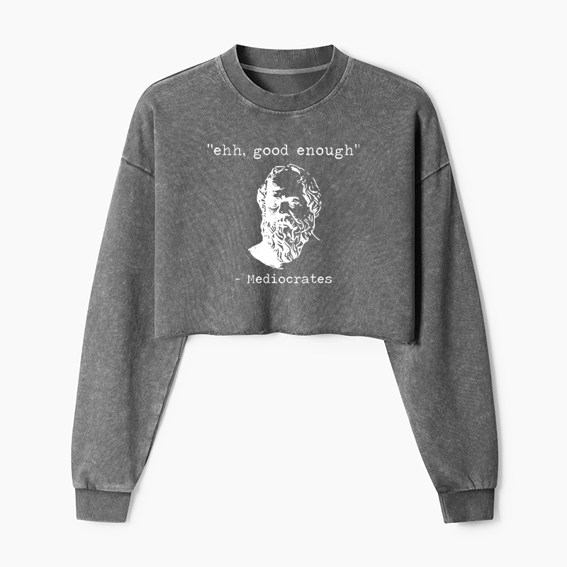 Tokyo-Tiger Mediocrates Meme Washed Crop Sweatshirt