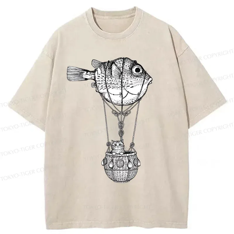 Tokyo-Tiger Pufferfish Motorboat Washed T-Shirt Sale