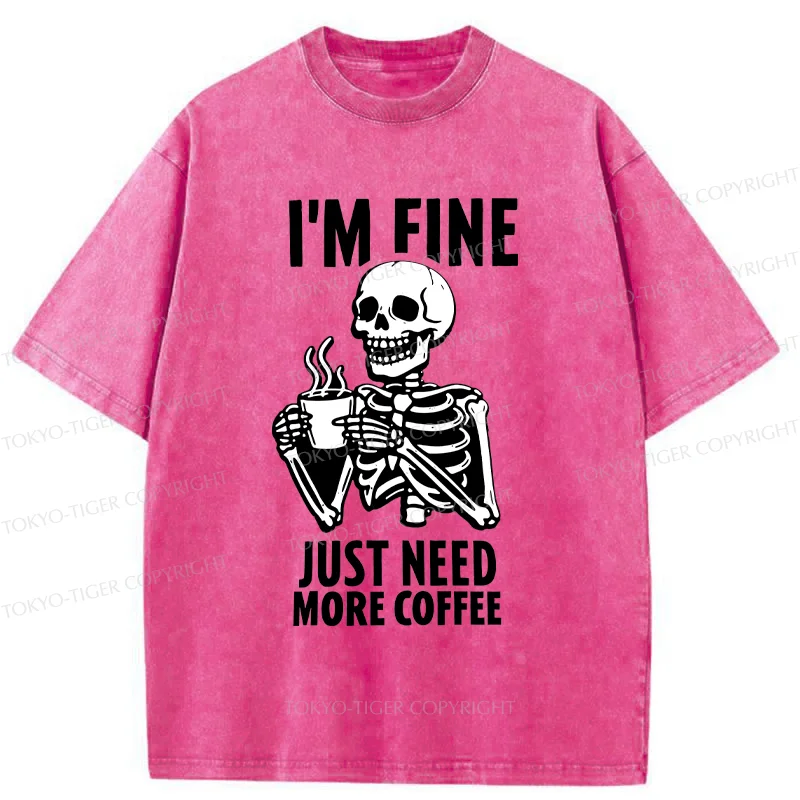 Tokyo-Tiger Skeleton Drinking Coffee Washed T-Shirt