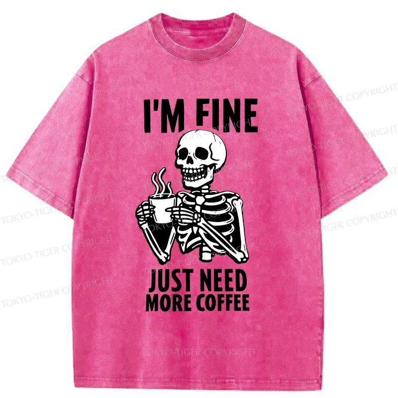Tokyo-Tiger Skeleton Drinking Coffee Washed T-Shirt