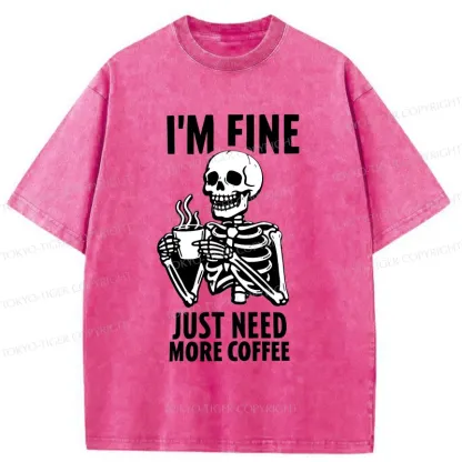 Tokyo-Tiger Skeleton Drinking Coffee Washed T-Shirt