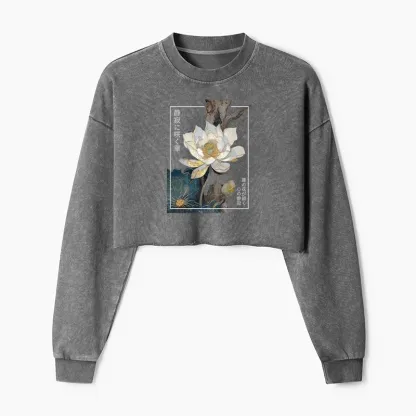 Tokyo-Tiger Blooming Lotus Japan Washed Crop Sweatshirt
