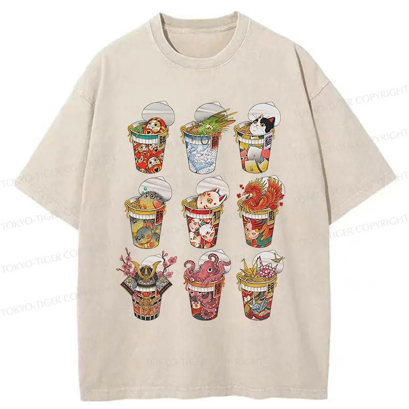 Tokyo-Tiger Various Types Of Ramen Washed T-Shirt