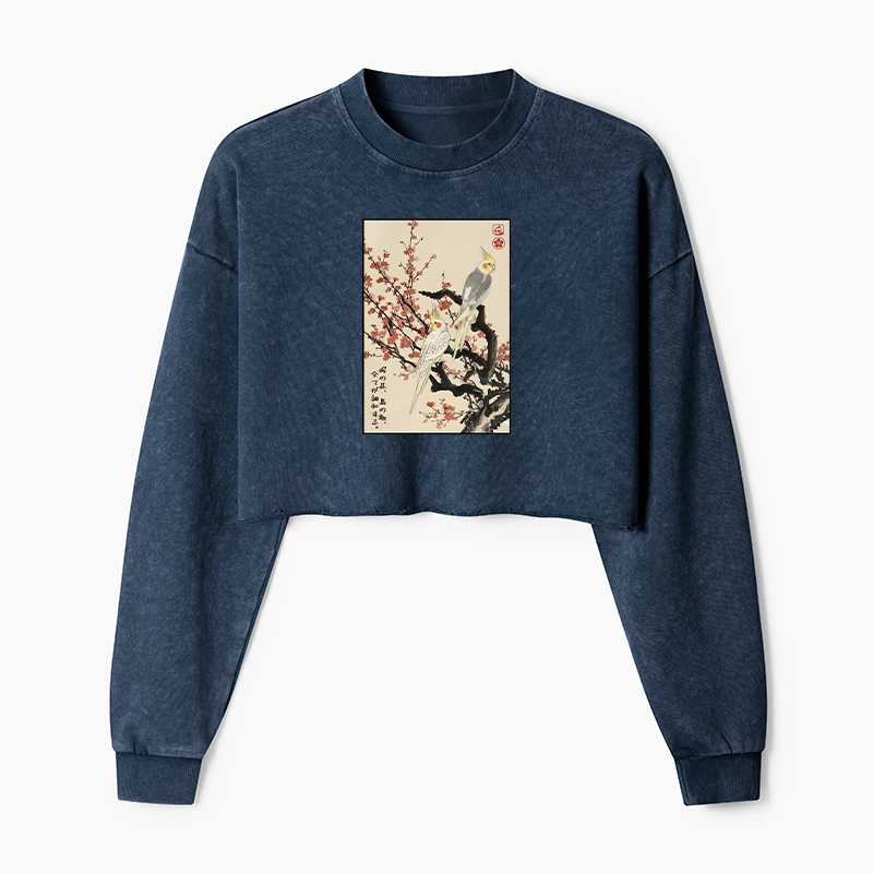 Tokyo-Tiger Whispers of Silent Blossoms Washed Crop Sweatshirt