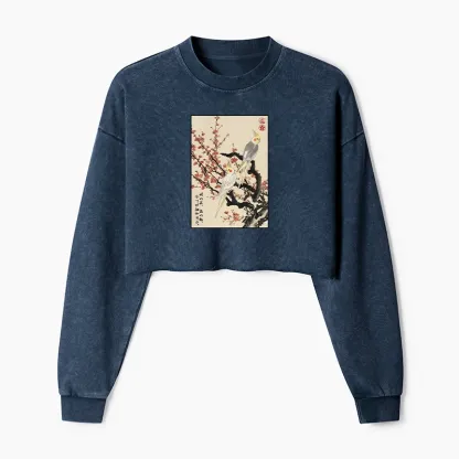 Tokyo-Tiger Whispers of Silent Blossoms Washed Crop Sweatshirt