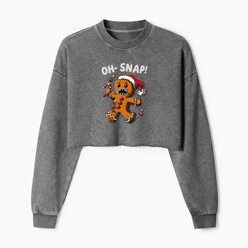 Tokyo-Tiger Oh Snap The Gingerbread Man's Christmas Washed Crop Sweatshirt