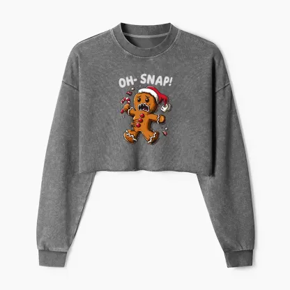 Tokyo-Tiger Oh Snap The Gingerbread Man's Christmas Washed Crop Sweatshirt