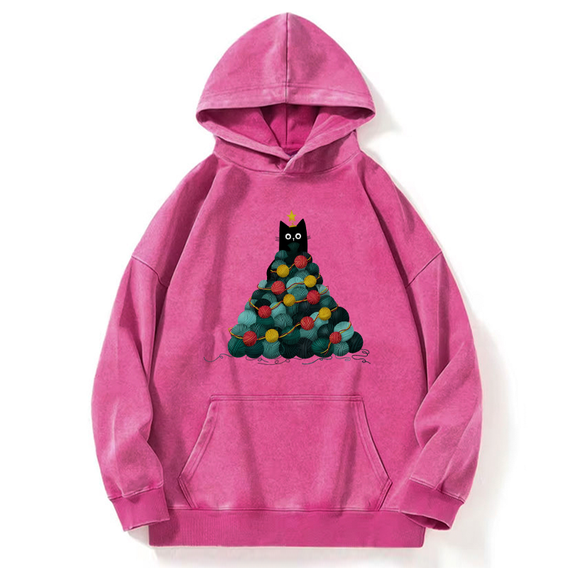 Tokyo-Tiger Yarn Christmas Tree Cat Washed Hoodie