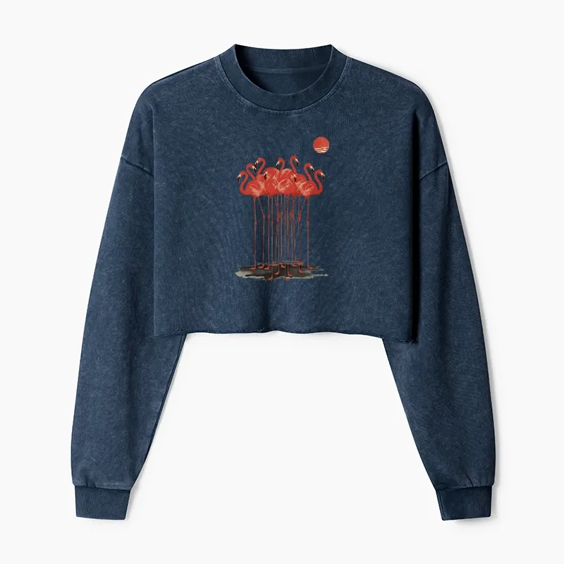 Tokyo-Tiger Flamingos at Dusk Washed Crop Sweatshirt