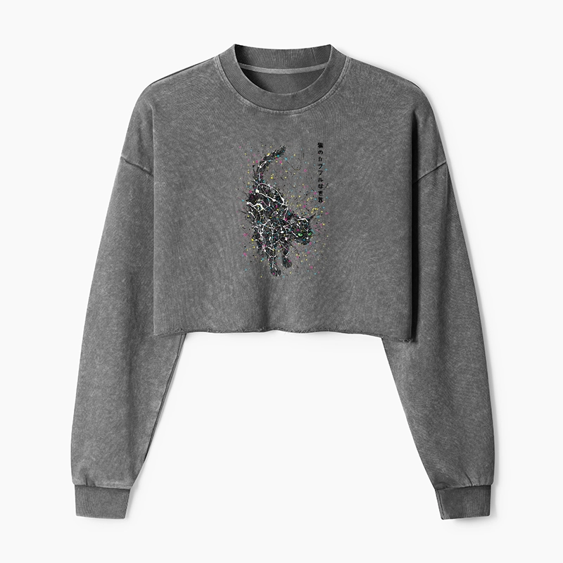 Tokyo-Tiger In The Spectrum Of Cats Washed Crop Sweatshirt