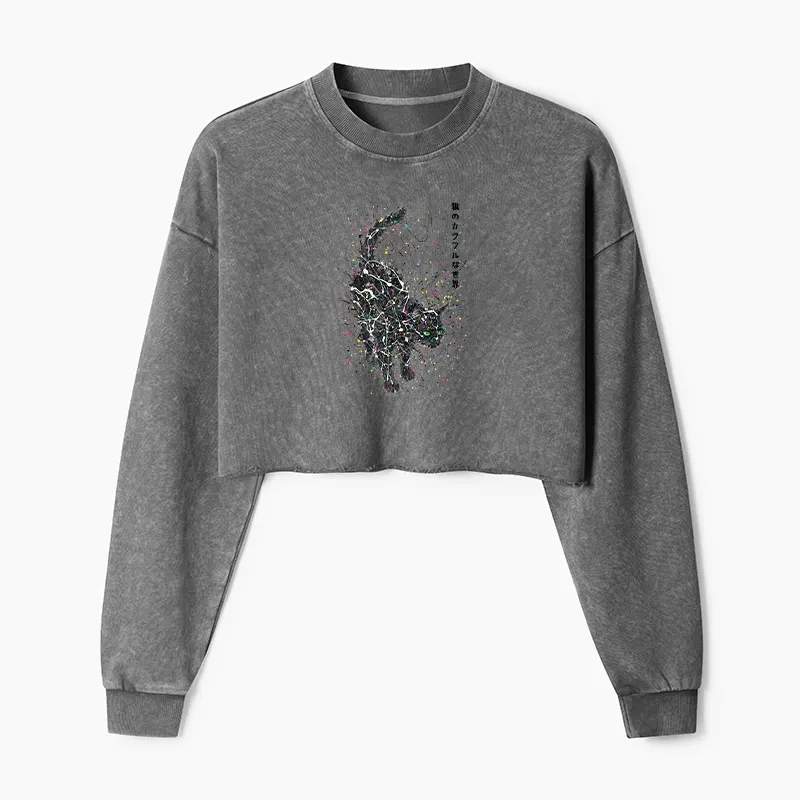 Tokyo-Tiger In The Spectrum Of Cats Washed Crop Sweatshirt