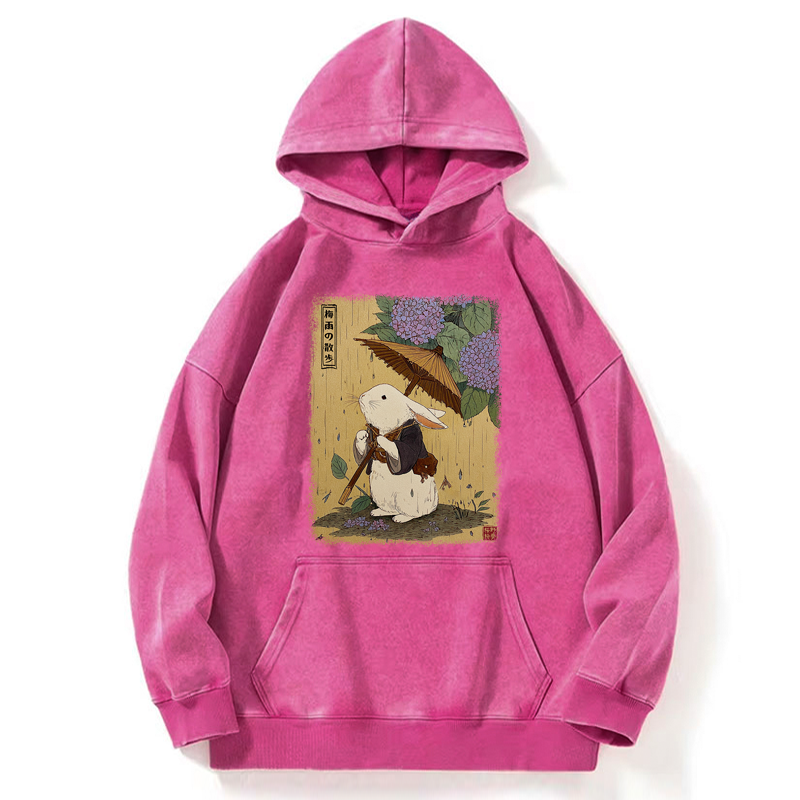 Tokyo-Tiger Ukiyoe Rainy Stroll Bunny Washed Hoodie