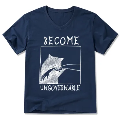 Tokyo-Tiger Cat Biting Arm V-Neck Classic T-Shirt