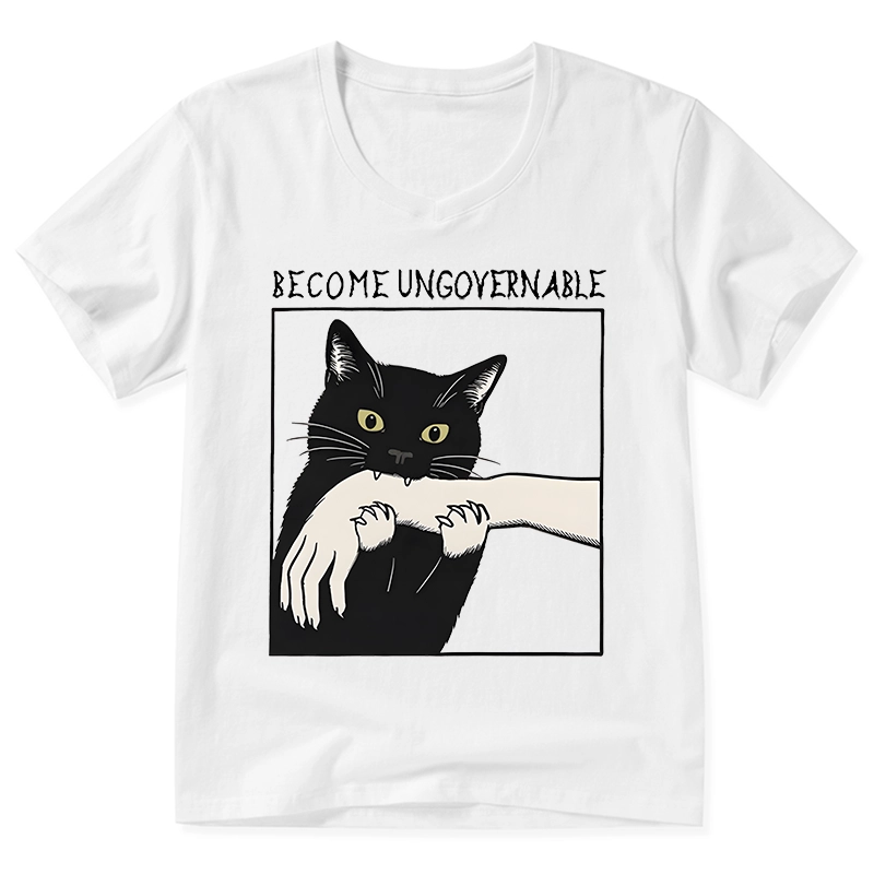 Tokyo-Tiger Black Cat Biting V-Neck Classic T-Shirt