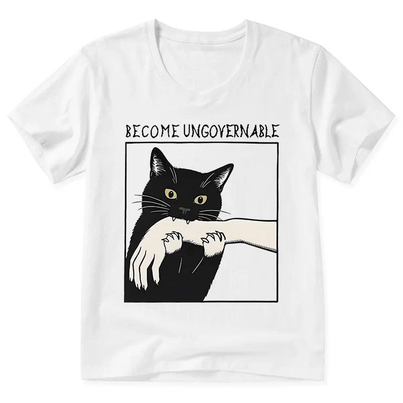 Tokyo-Tiger Black Cat Biting V-Neck Classic T-Shirt