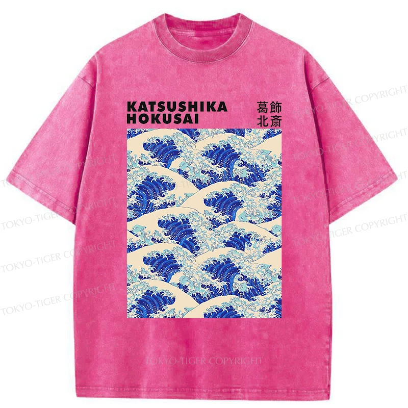 Tokyo-Tiger Ukiyo-e Wave Poster Washed T-Shirt