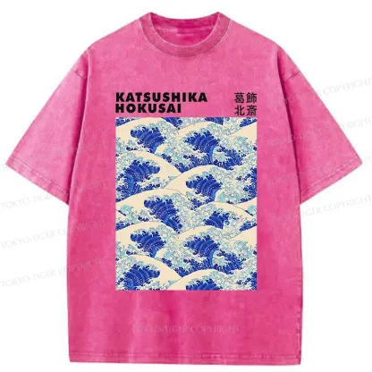 Tokyo-Tiger Ukiyo-e Wave Poster Washed T-Shirt