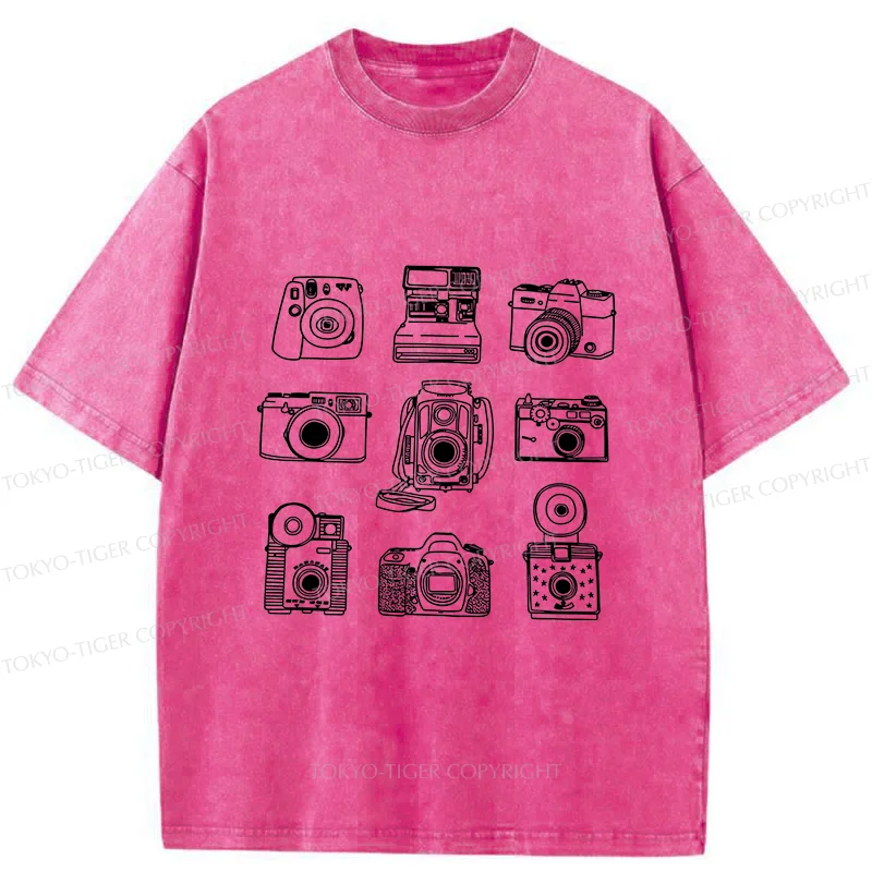 Tokyo-Tiger Various Cameras Washed T-Shirt