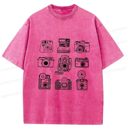 Tokyo-Tiger Various Cameras Washed T-Shirt