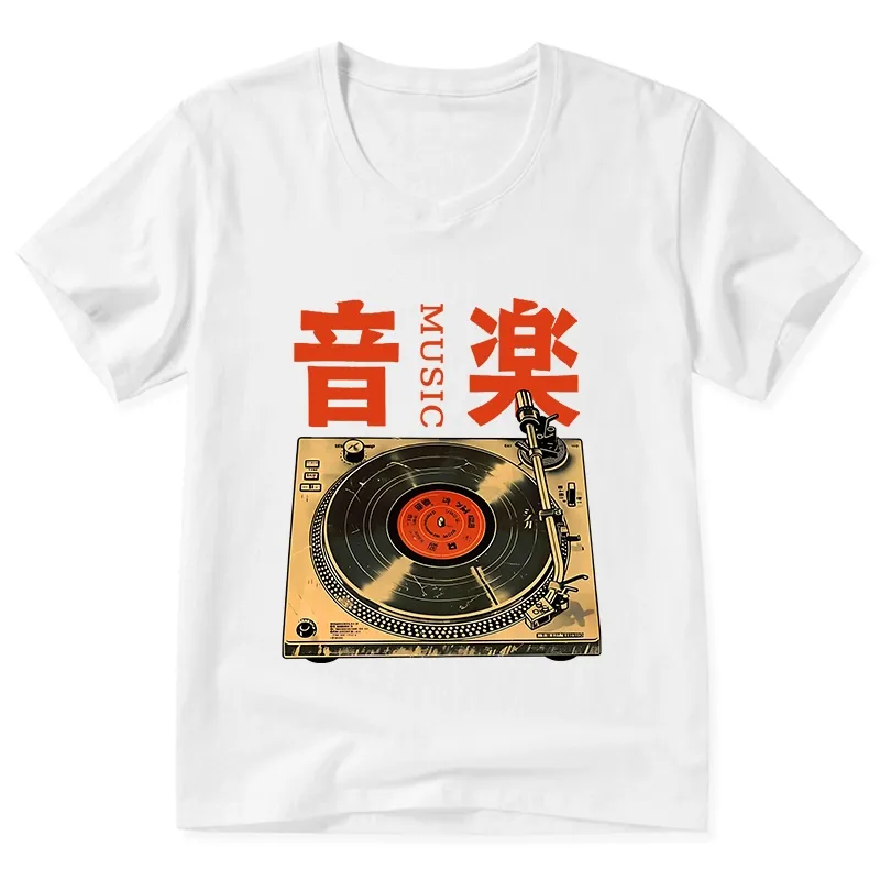 Tokyo-Tiger Retro Music Record Player V-Neck Classic T-Shirt