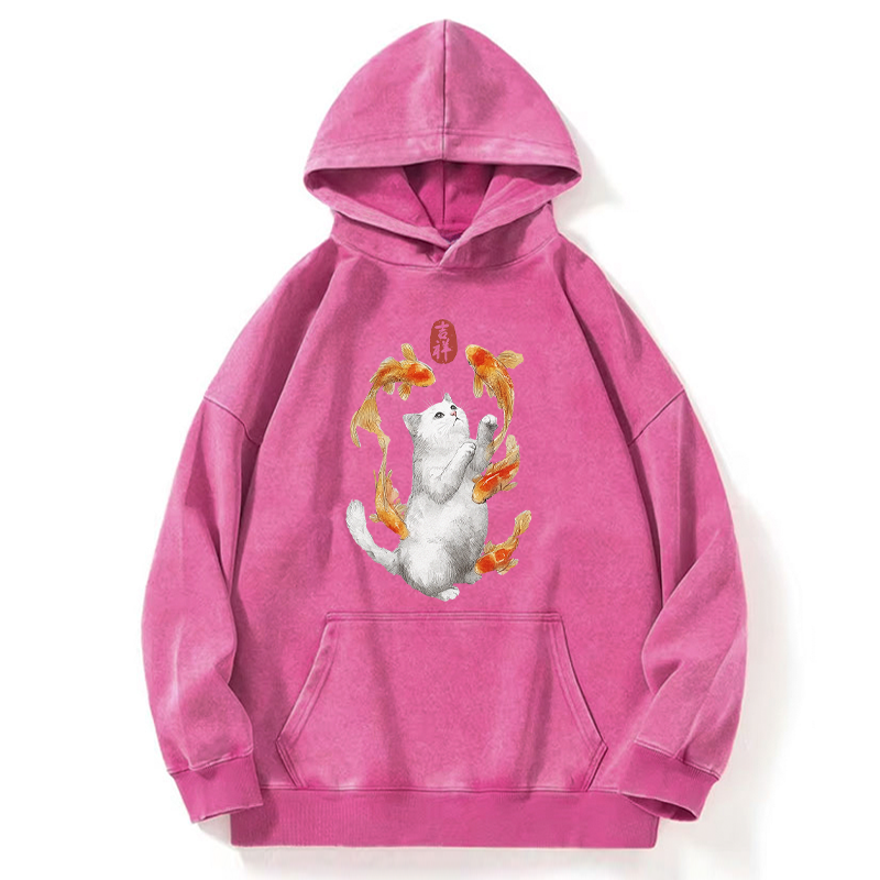 Tokyo-Tiger Zen Cat And The Dancing Fish Washed Hoodie