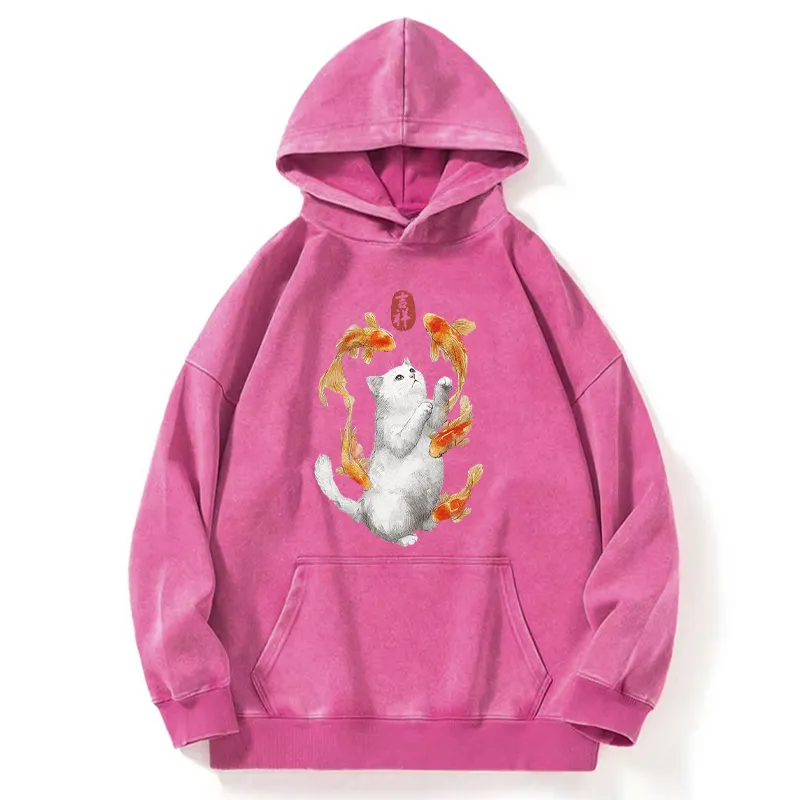 Tokyo-Tiger Zen Cat And The Dancing Fish Washed Hoodie