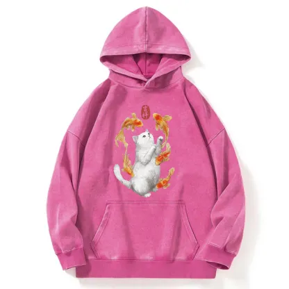 Tokyo-Tiger Zen Cat And The Dancing Fish Washed Hoodie