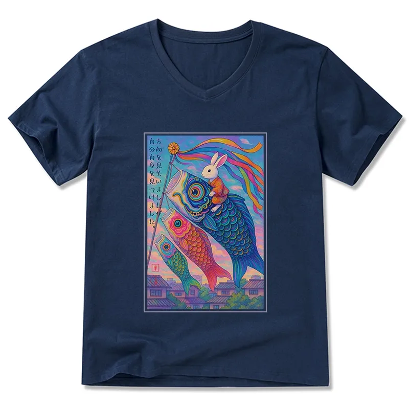 Tokyo-Tiger Ukiyoe Rabbit Ride Carp Streamer Poster V-Neck Classic T-Shirt