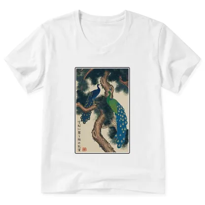 Tokyo-Tiger Peacocks in Snowy Pines V-Neck Classic T-Shirt