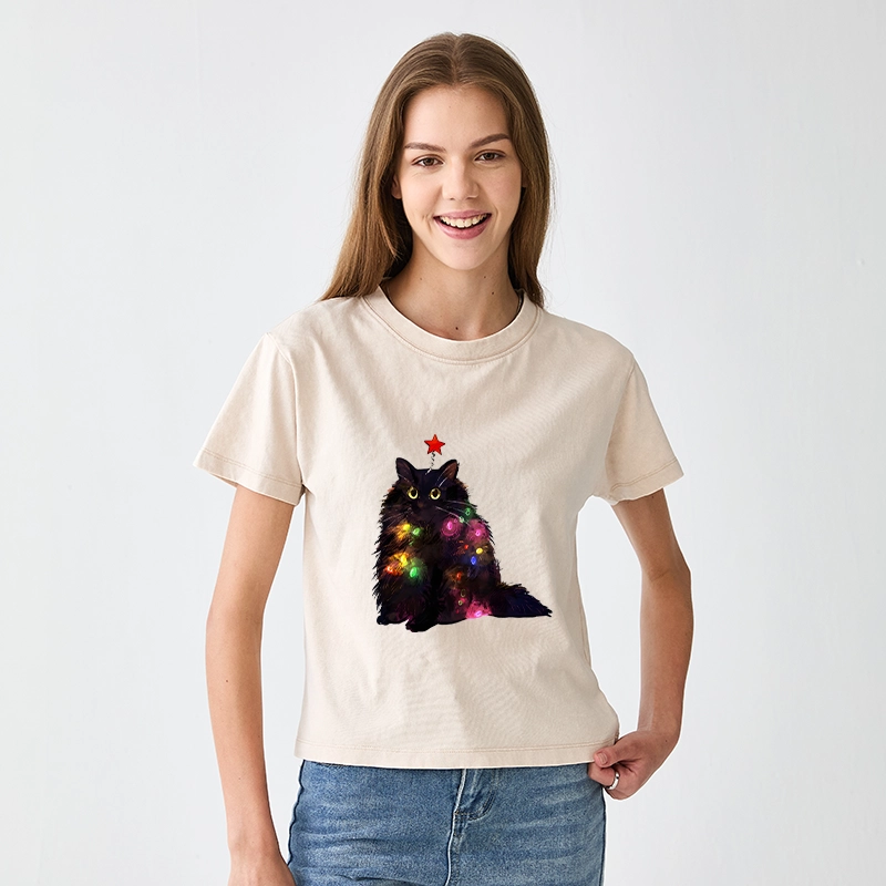 Tokyo-Tiger Christmas Lights Cat Women's Washed T-shirt
