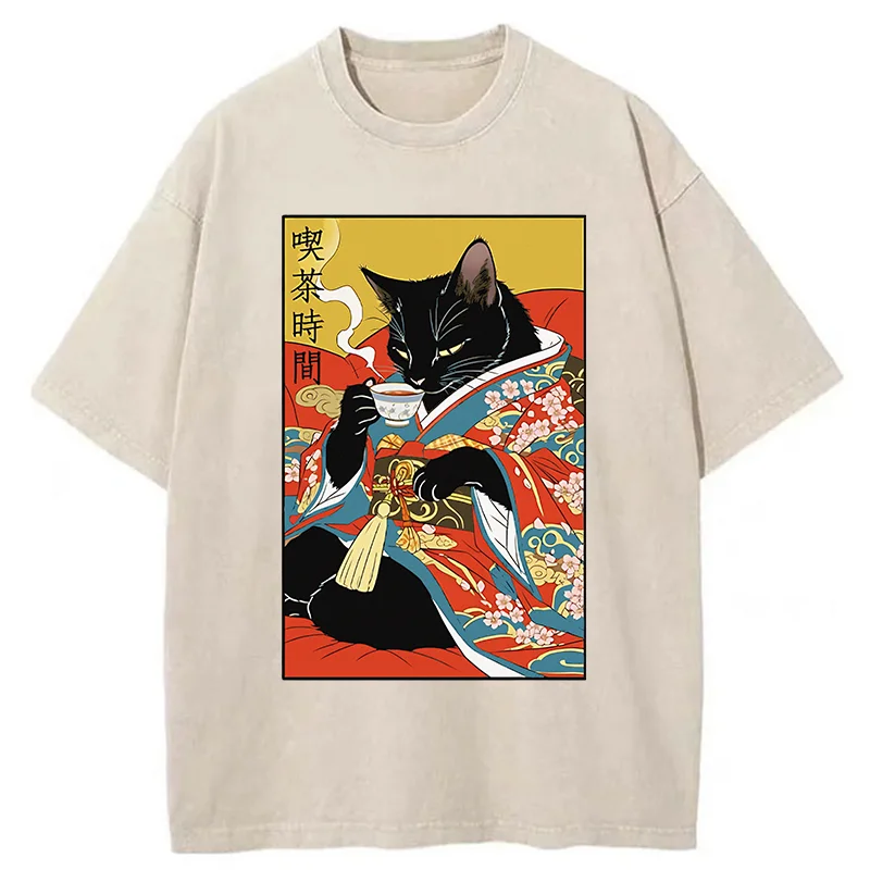 Tokyo-Tiger Afternoon Tea Time Washed T-Shirt