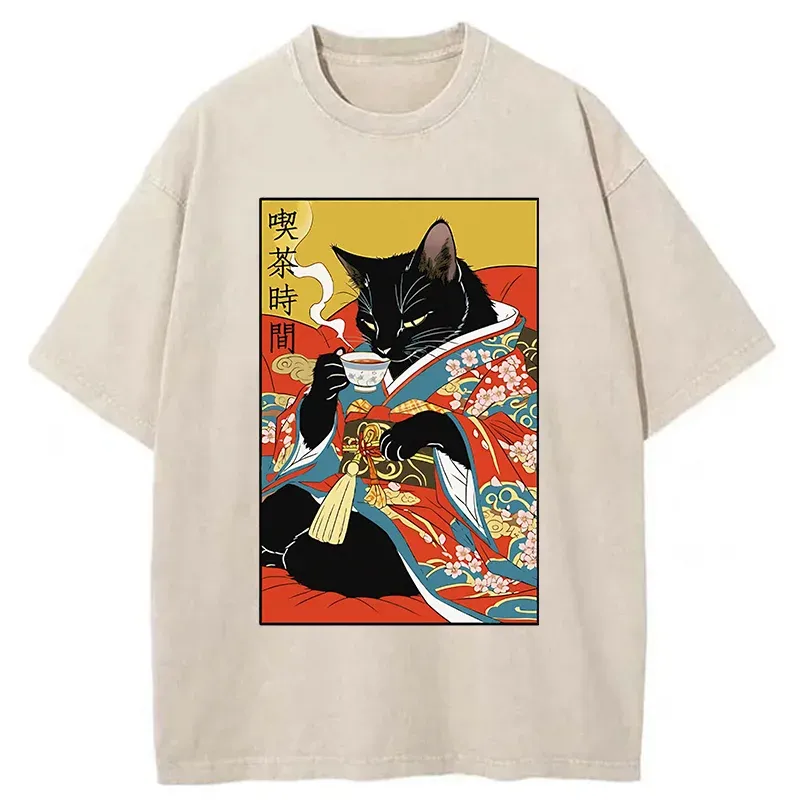 Tokyo-Tiger Afternoon Tea Time Washed T-Shirt Sale