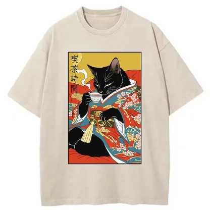 Tokyo-Tiger Afternoon Tea Time Washed T-Shirt