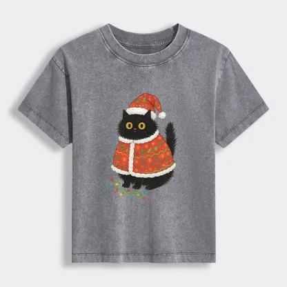 Tokyo-Tiger Cat Wearing Santa Hat Women's Washed T-shirt