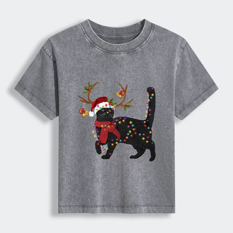Tokyo-Tiger Christmas Black Cat Women's Washed T-shirt