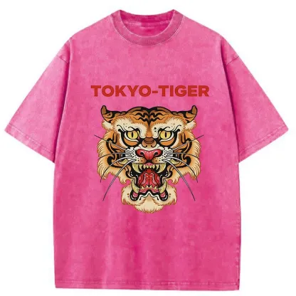 Tokyo-Tiger Retro Japanese Tiger Washed T-Shirt