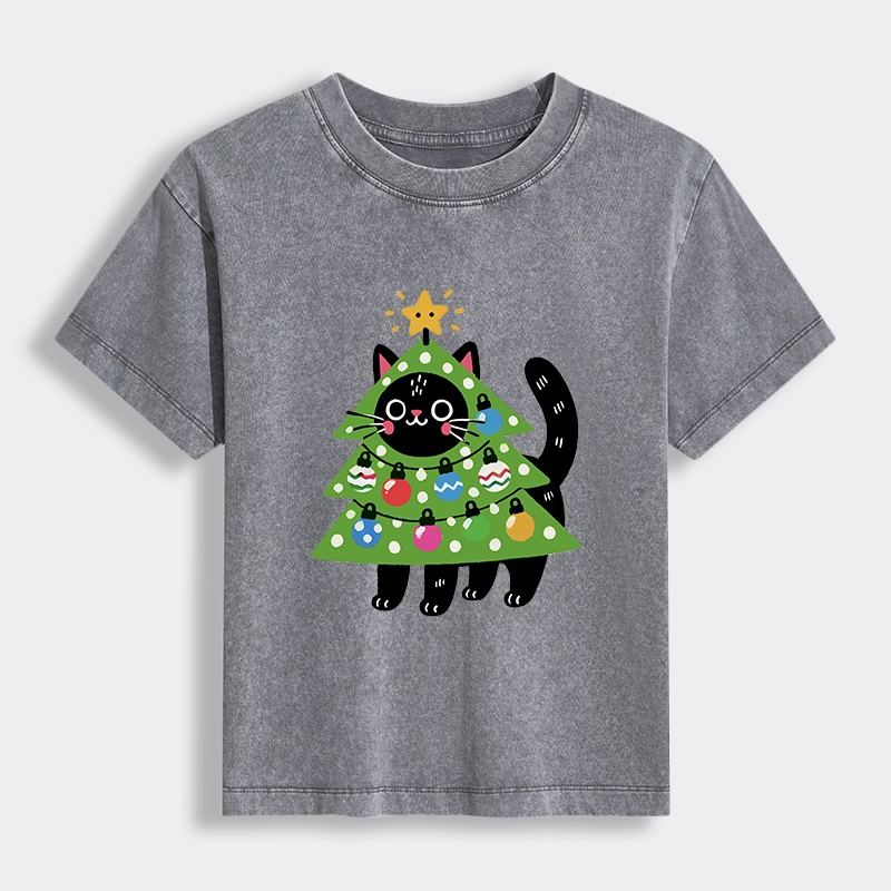 Tokyo-Tiger Christmas Tree Cat Women's Washed T-shirt