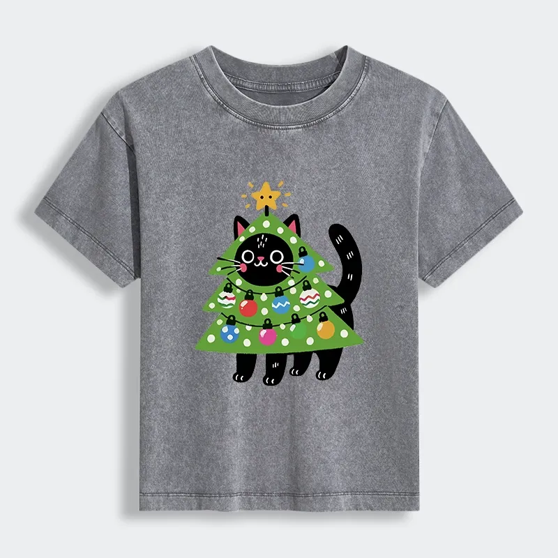 Tokyo-Tiger Christmas Tree Cat Women's Washed T-shirt