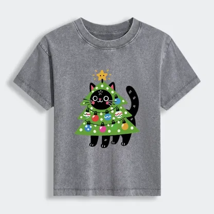 Tokyo-Tiger Christmas Tree Cat Women's Washed T-shirt