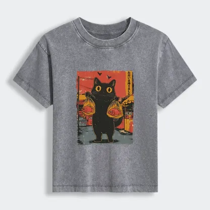 Tokyo-Tiger Cat Fishing Japanese Women's Washed T-shirt