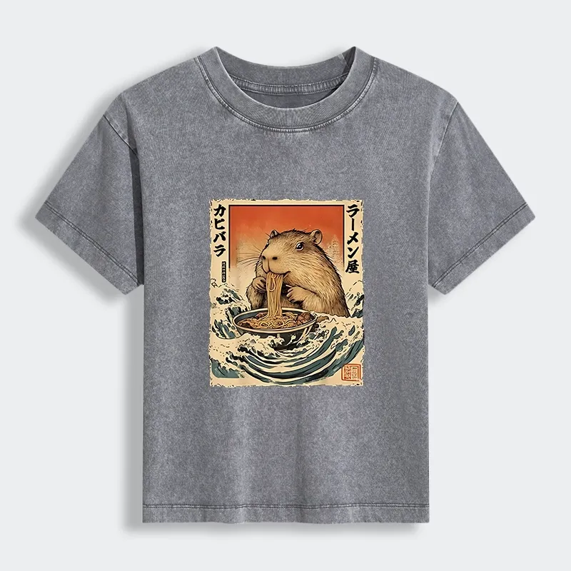 Tokyo-Tiger Hamster Eating Ramen Women's Washed T-shirt