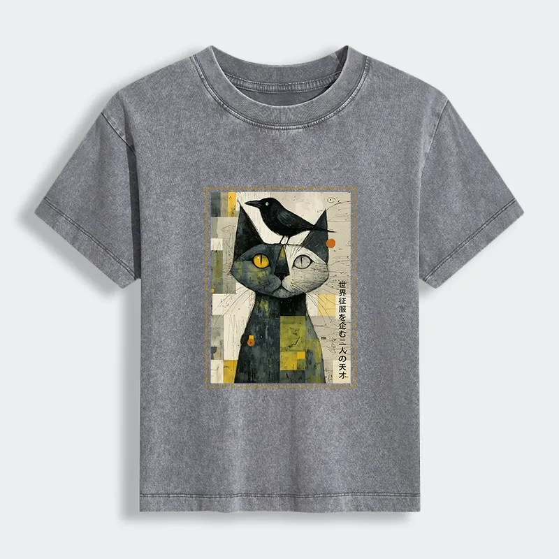 Tokyo-Tiger The Cat And The Crow Are Planning To Rule The World Women's Washed T-shirt