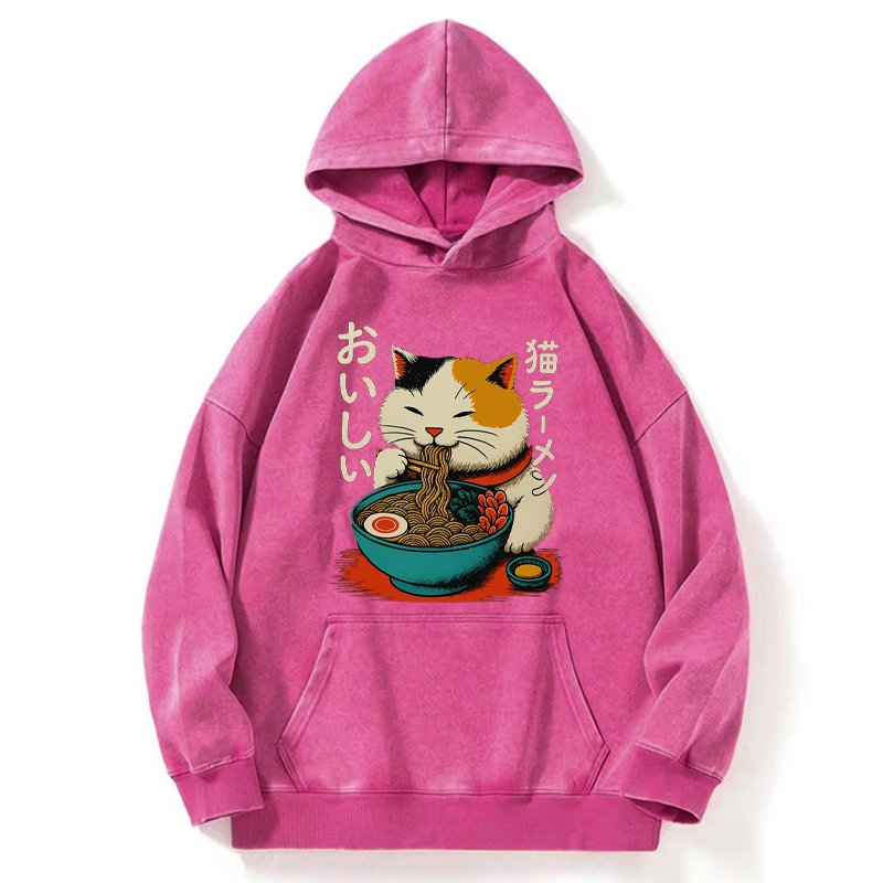 Tokyo-Tiger Cute Eat Eating Japanese Ramen Washed Hoodie