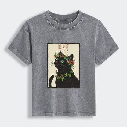 Tokyo-Tiger The Flower-Crowned Cat Women's Washed T-shirt