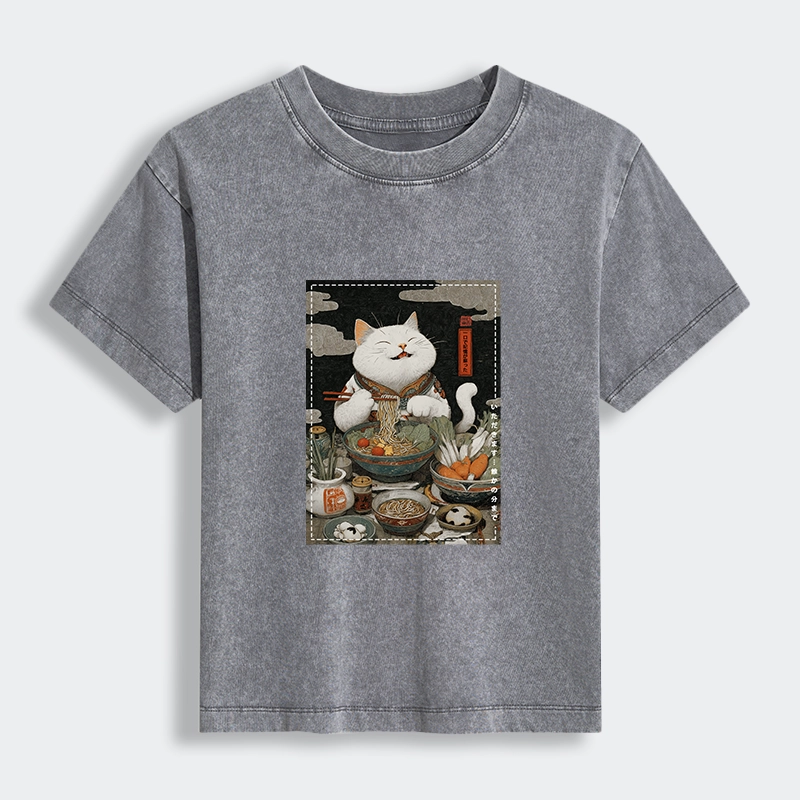 Tokyo-Tiger The Ramen-Loving Cat Women's Washed T-shirt