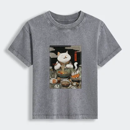 Tokyo-Tiger The Ramen-Loving Cat Women's Washed T-shirt